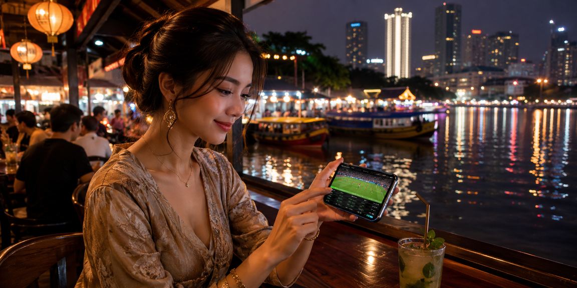 Pemain Malaysia membuat analisis pertaruhan bola sepak secara dalam talian di Kuala Lumpur